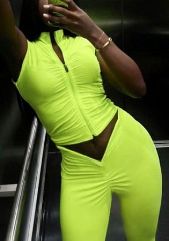 (Green)2023 Styles Women Sexy&Fashion Spring&Summer TikTok&Instagram Styles Front Zipper Ruffle Two Piece Suit