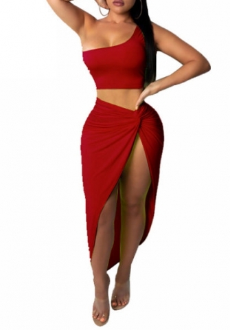 (Real Image)2023 Styles Women Sexy&Fashion Spring&Summer TikTok&Instagram Styles Solid Color Irregular Two  Piece Dress