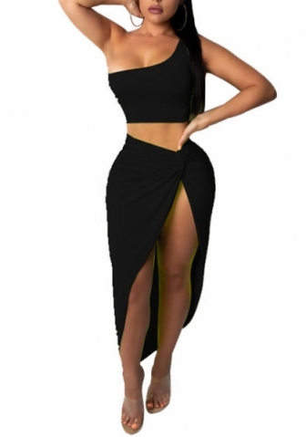 (Real Image)2023 Styles Women Sexy&Fashion Spring&Summer TikTok&Instagram Styles Solid Color Irregular Two  Piece Dress