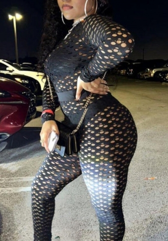 (Real Image)2023 Styles Women Sexy&Fashion Spring&Summer TikTok&Instagram Styles Black Net Two Piece Suit