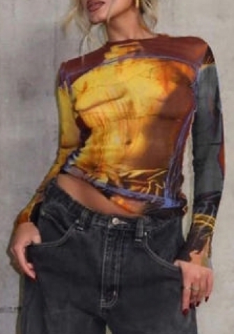 (Real Image)2023 Styles Women Sexy&Fashion Spring&Summer TikTok&Instagram Styles Print Long Sleeve Tee