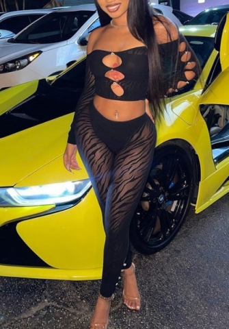(Real Image)2023 Styles Women Sexy&Fashion Spring&Summer TikTok&Instagram Styles Black Cut Out Lace Two Piece Suit