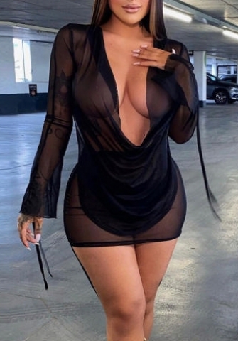 (Real Image)2023 Styles Women Sexy&Fashion Spring&Summer TikTok&Instagram Styles Mesh  Deep V Neck Backless Mini Dress