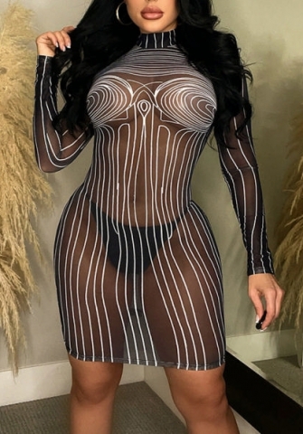 (Real Image)2023 Styles Women Sexy&Fashion Spring&Summer TikTok&Instagram Styles Mesh Long Sleeve Mini Dress