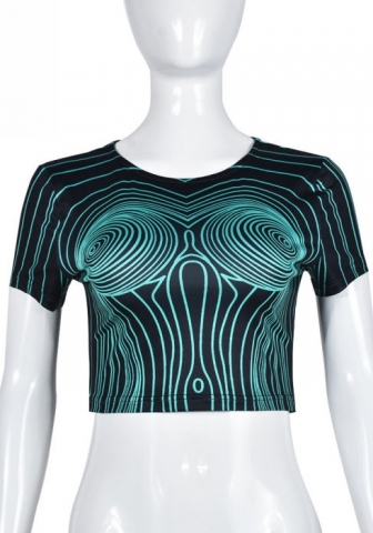 (Only Tops)(Green)2023 Styles Women Sexy&Fashion Spring&Summer TikTok&Instagram Styles Print Short Sleeve Tee