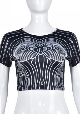 (Only Tops)(Black)2023 Styles Women Sexy&Fashion Spring&Summer TikTok&Instagram Styles Print Short Sleeve Tee