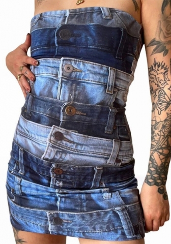 (Real Image)2023 Styles Women Sexy&Fashion Spring&Summer TikTok&Instagram Styles Print Tube Mini Dress