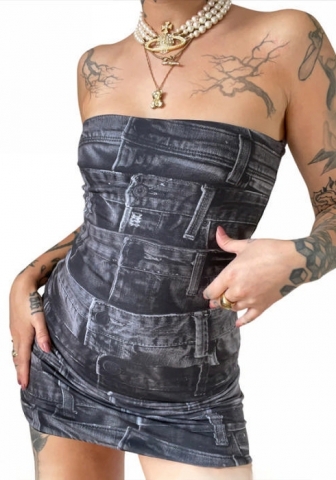 (Black)2023 Styles Women Sexy&Fashion Spring&Summer TikTok&Instagram Styles Print Tube Mini Dress