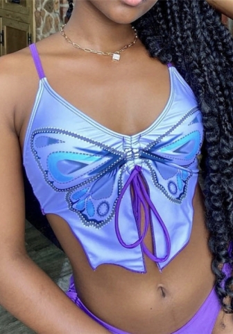 (Only Tops)(Real Image)2023 Styles Women Sexy&Fashion Spring&Summer TikTok&Instagram Styles Print Purple Tops