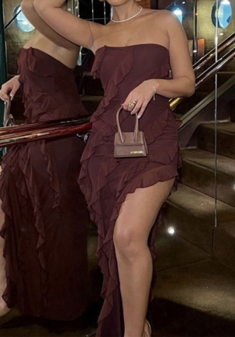 (Red)2023 Styles Women Sexy&Fashion Spring&Summer TikTok&Instagram Styles Ruffle Mesh Tube Midi Dress