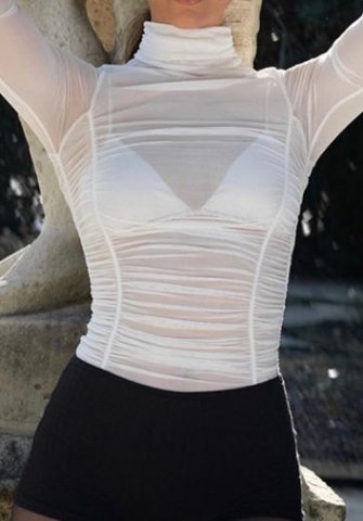 (White)2023 Styles Women Sexy&Fashion Spring&Summer TikTok&Instagram Styles Mesh Ruffle Bodysuit