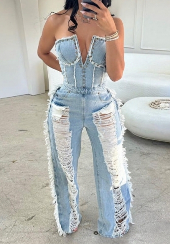 (Real Image)2023 Styles Women Sexy&Fashion Spring&Summer TikTok&Instagram Styles Ripped Jumpsuit