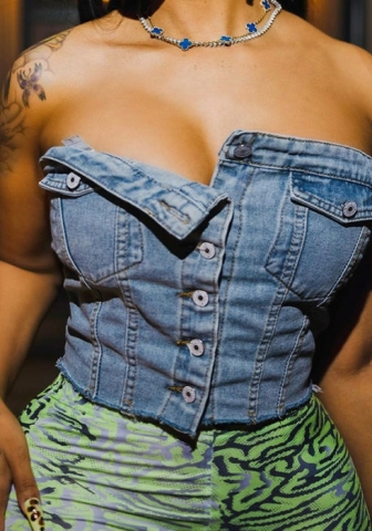 (Only Tops)(Real Image)2023 Styles Women Sexy&Fashion Spring&Summer TikTok&Instagram Styles Tube Jeans Tops