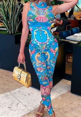 (Real Image)2023 Styles Women Sexy&Fashion Spring&Summer TikTok&Instagram Styles Print Sleeveless Jumpsuit