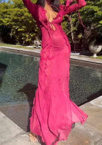 (Real Image)2023 Styles Women Sexy&Fashion Spring&Summer TikTok&Instagram Styles Mesh Open Maxi Dress