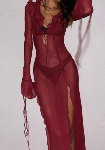 (Real Image)2023 Styles Women Sexy&Fashion Spring&Summer TikTok&Instagram Styles Mesh Open Maxi Dress