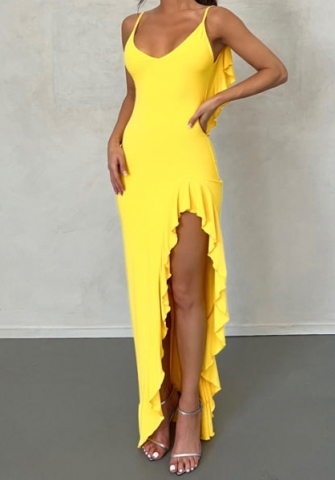 (Yellow)2023 Styles Women Sexy&Fashion Spring&Summer TikTok&Instagram Styles Irregular Ruffle Maxi Dress