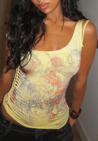 (Real Image)2023 Styles Women Sexy&Fashion Spring&Summer TikTok&Instagram Styles Print Lace Up Tee