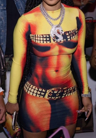 (Real Image)2023 Styles Women Sexy&Fashion Spring&Summer TikTok&Instagram Styles Print Round Neck Mini Dress