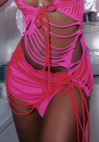 (Only Bottom)(Rose)2023 Styles Women Sexy&Fashion Spring&Summer TikTok&Instagram Styles Contrast Color Ripped Skirts