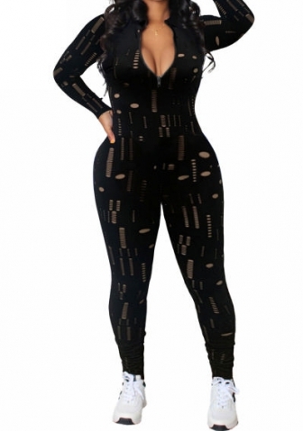 (Black)(Plus Size)2023 Styles Women Sexy&Fashion Spring&Summer TikTok&Instagram Styles Hollow Long Sleeve Jumpsuit