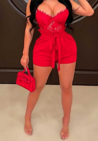 (Red)(Plus Size)2023 Styles Women Sexy&Fashion Spring&Summer TikTok&Instagram Styles Lace Romper