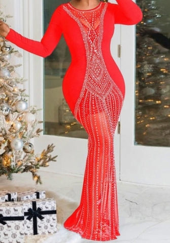 (Red)(Plus Size)2023 Styles Women Sexy&Fashion Spring&Summer TikTok&Instagram Styles Long Sleeve Maxi Dress