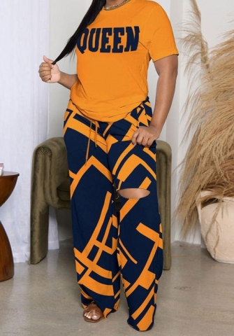 (Orange)(Plus Size)2023 Styles Women Sexy&Fashion Spring&Summer TikTok&Instagram Styles Loose Two Piece Suit