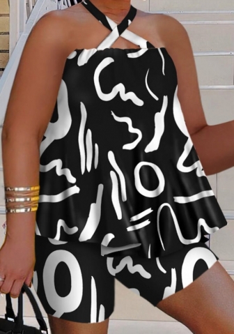 (Black)(Plus Size)2023 Styles Women Sexy&Fashion Spring&Summer TikTok&Instagram Styles Print Loose Short Two Piece Suit