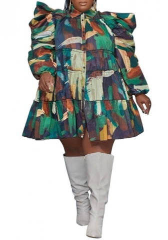 (Green)(Plus Size)2023 Styles Women Sexy&Fashion Spring&Summer TikTok&Instagram Styles Print Shirts Dress