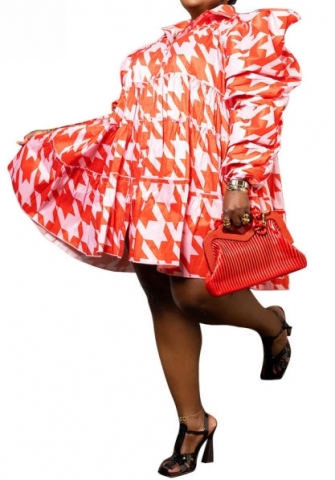 (Orange)(Plus Size)2023 Styles Women Sexy&Fashion Spring&Summer TikTok&Instagram Styles Print Shirts Dress