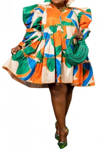 (Green)(Plus Size)2023 Styles Women Sexy&Fashion Spring&Summer TikTok&Instagram Styles Print Shirts Dress