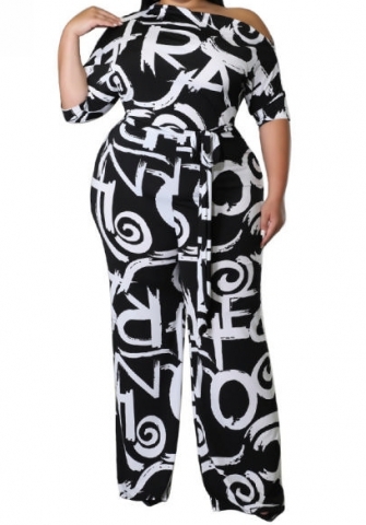 (Real Image)(Plus Size)2023 Styles Women Sexy&Fashion Spring&Summer TikTok&Instagram Styles Print Loose Jumpsuit with Waist Tie