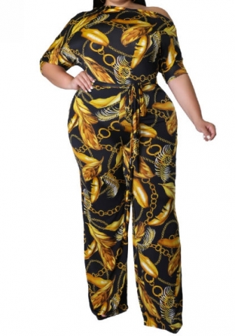 (Real Image)(Plus Size)2023 Styles Women Sexy&Fashion Spring&Summer TikTok&Instagram Styles Print Loose Jumpsuit with Waist Tie