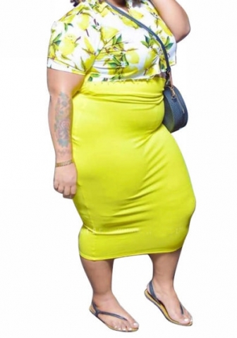 (Real Image)(Plus Size)2023 Styles Women Sexy&Fashion Spring&Summer TikTok&Instagram Styles Yellow Two Piece Dress