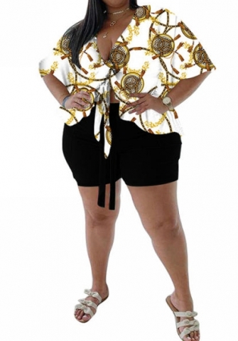 (Real Image)(Plus Size)2023 Styles Women Sexy&Fashion Spring&Summer TikTok&Instagram Styles Print Loose Short Two Piece Suit