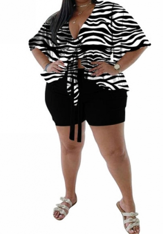 (Zebra)(Plus Size)2023 Styles Women Sexy&Fashion Spring&Summer TikTok&Instagram Styles Print Loose Short Two Piece Suit