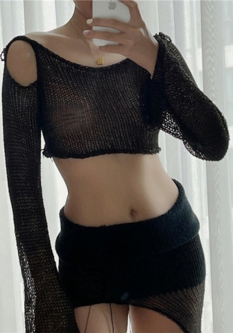 (Real Image)2023 Styles Women Sexy&Fashion Spring&Summer TikTok&Instagram Styles Black Long Sleeve Two Piece Dress