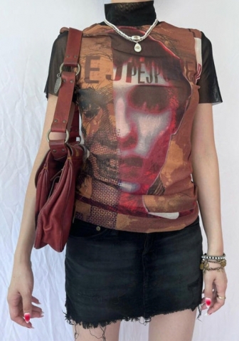 (Only Tops)(Real Image)2023 Styles Women Sexy&Fashion Spring&Summer TikTok&Instagram Styles Print Short Sleeve Tee