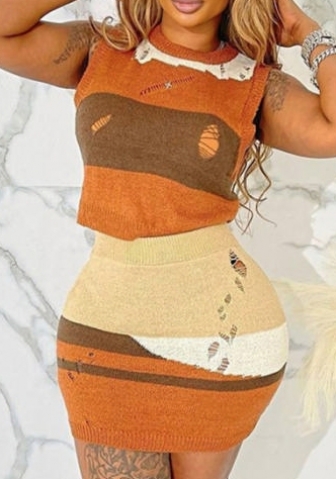 (Real Image)2023 Styles Women Sexy&Fashion Spring&Summer TikTok&Instagram Styles Contrast Color Sweater Two Piece Dress