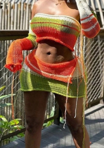 (Real Image)2023 Styles Women Sexy&Fashion Spring&Summer TikTok&Instagram Styles Contrast Color Sweater Two Piece Dress