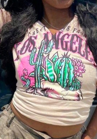 (Real Image)2023 Styles Women Sexy&Fashion Spring&Summer TikTok&Instagram Styles Short Sleeve Print Tee