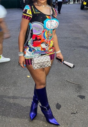 (Real Image)2023 Styles Women Sexy&Fashion Spring&Summer TikTok&Instagram Styles Print Short Sleeve Mini Dress