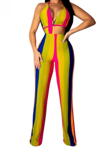 (Real Image)2023 Styles Women Sexy&Fashion Spring&Summer TikTok&Instagram Styles Contrast Color Backless Jumpsuit