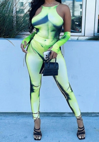 (Real Image)2023 Styles Women Sexy&Fashion Spring&Summer TikTok&Instagram Styles Green Print Two Piece Suit