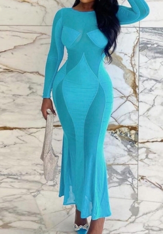 (Blue)2023 Styles Women Sexy&Fashion Spring&Summer TikTok&Instagram Styles Black Mesh Maxi Dress