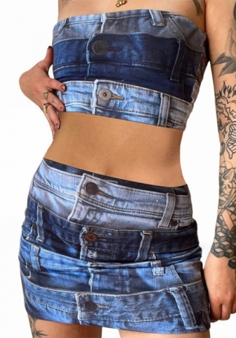 (Blue)2023 Styles Women Sexy&Fashion Spring&Summer TikTok&Instagram Styles Print Two Piece Dress