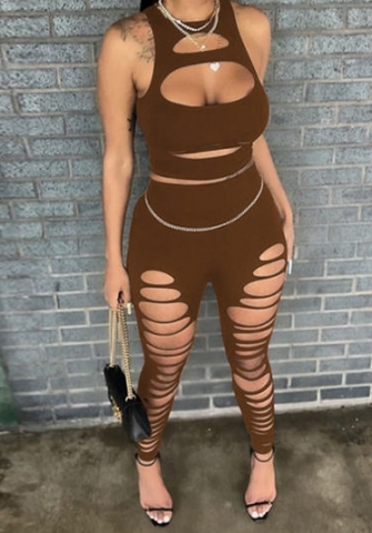 (Brown)2023 Styles Women Sexy&Fashion Spring&Summer TikTok&Instagram Styles Ripped Two Piece Suit
