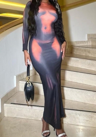 (Real Image)2023 Styles Women Sexy&Fashion Spring&Summer TikTok&Instagram Styles Black Print Long Sleeve Maxi Dress