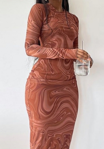 (Real Image)2023 Styles Women Sexy&Fashion Spring&Summer TikTok&Instagram Styles Brown Long Sleeve Maxi Dress